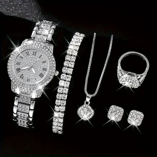 Women's Diamond Artificial Set - Roman Watch with Gift Box