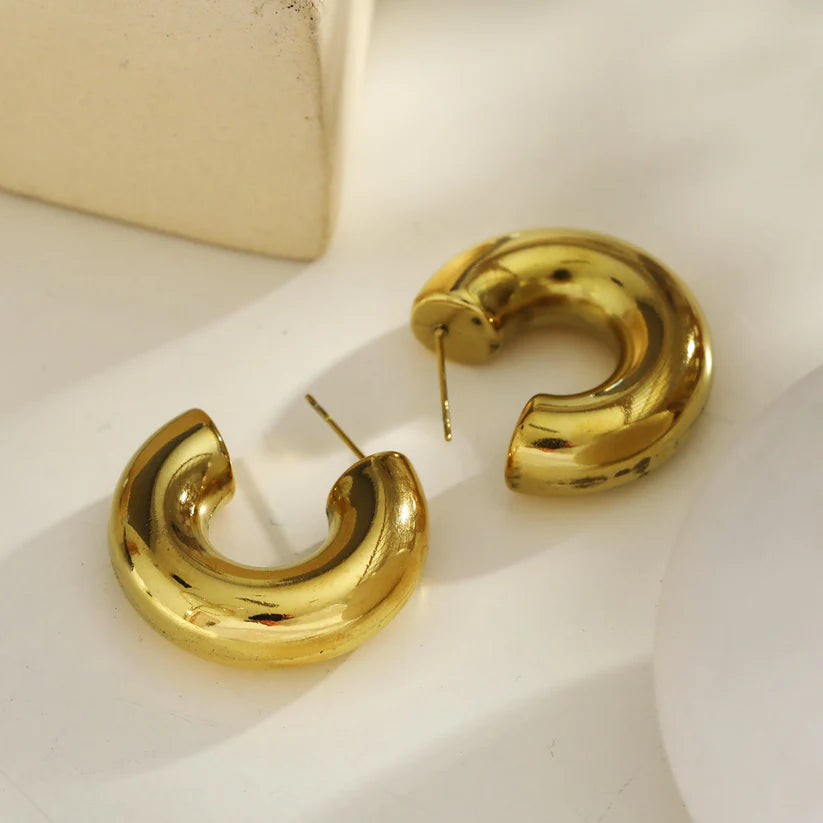 Elegant C Shaped Gold Plated Earrings - 2 Pcs Unique Design