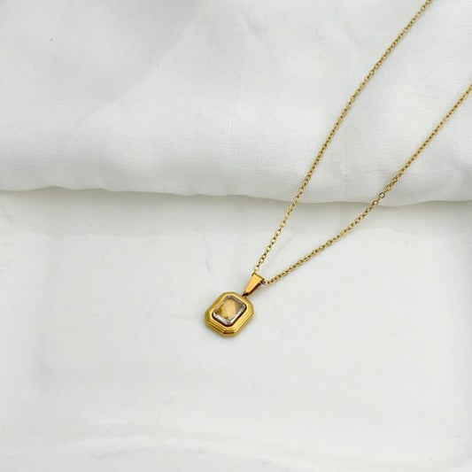 Zirkon Nug With Golden Chain Pendent | Adjustable Size Necklace For Girls