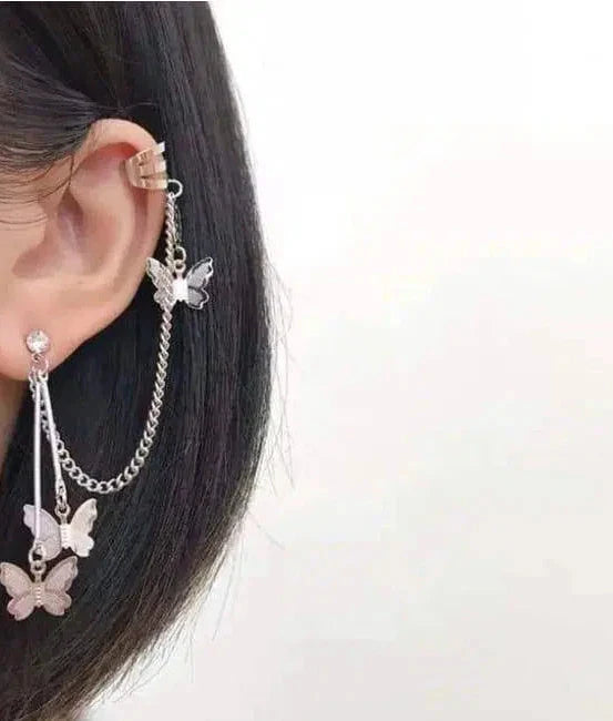 Pair Of Alloy Silver Butterfly Earcuff