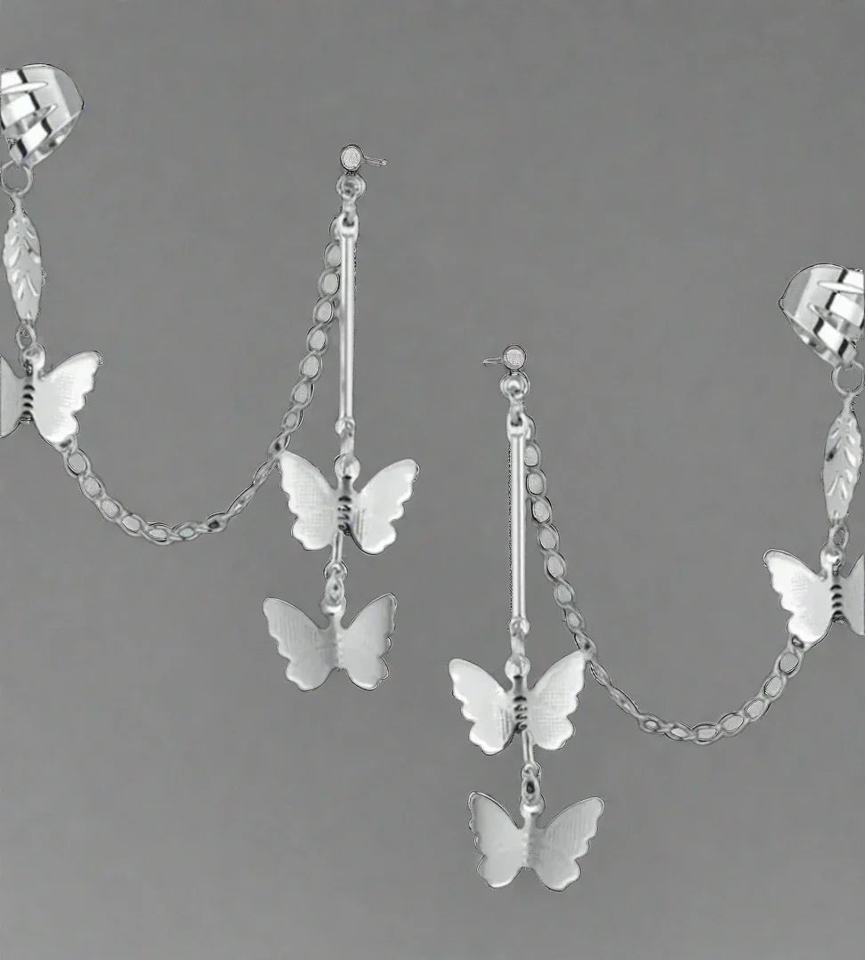 Pair Of Alloy Silver Butterfly Earcuff