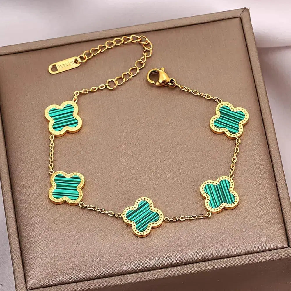 1 Pc Clover Design Gold Plated Chain Bracelet