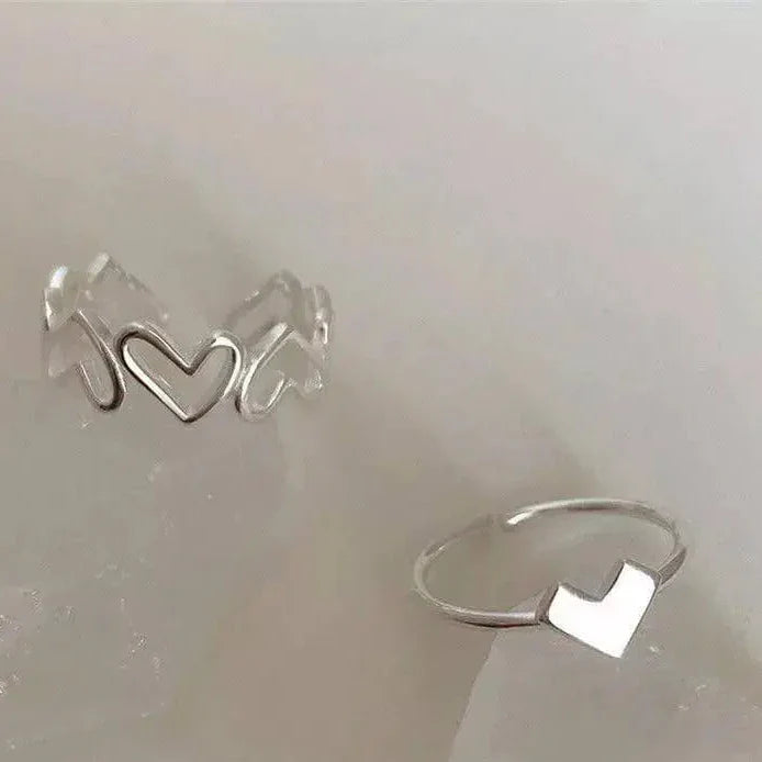 2 Pcs Alloy Silver Plated Trendy Heart Design Ring Set