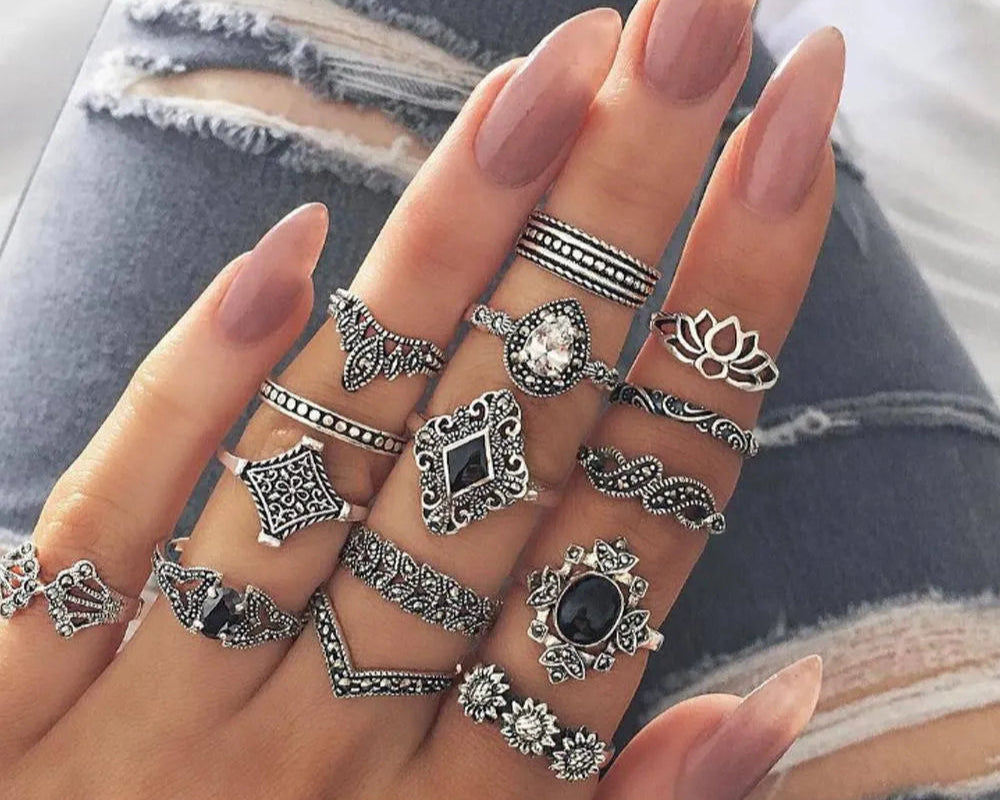 15 Pcs Trendy Rings Set