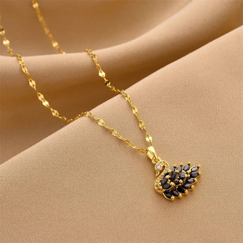 Swan Design Gold Plated Zircon Pendant