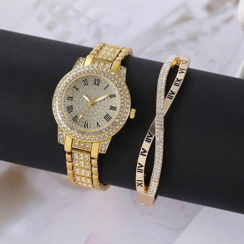 Women's Diamond Artificial Set - Roman Watch - Silver